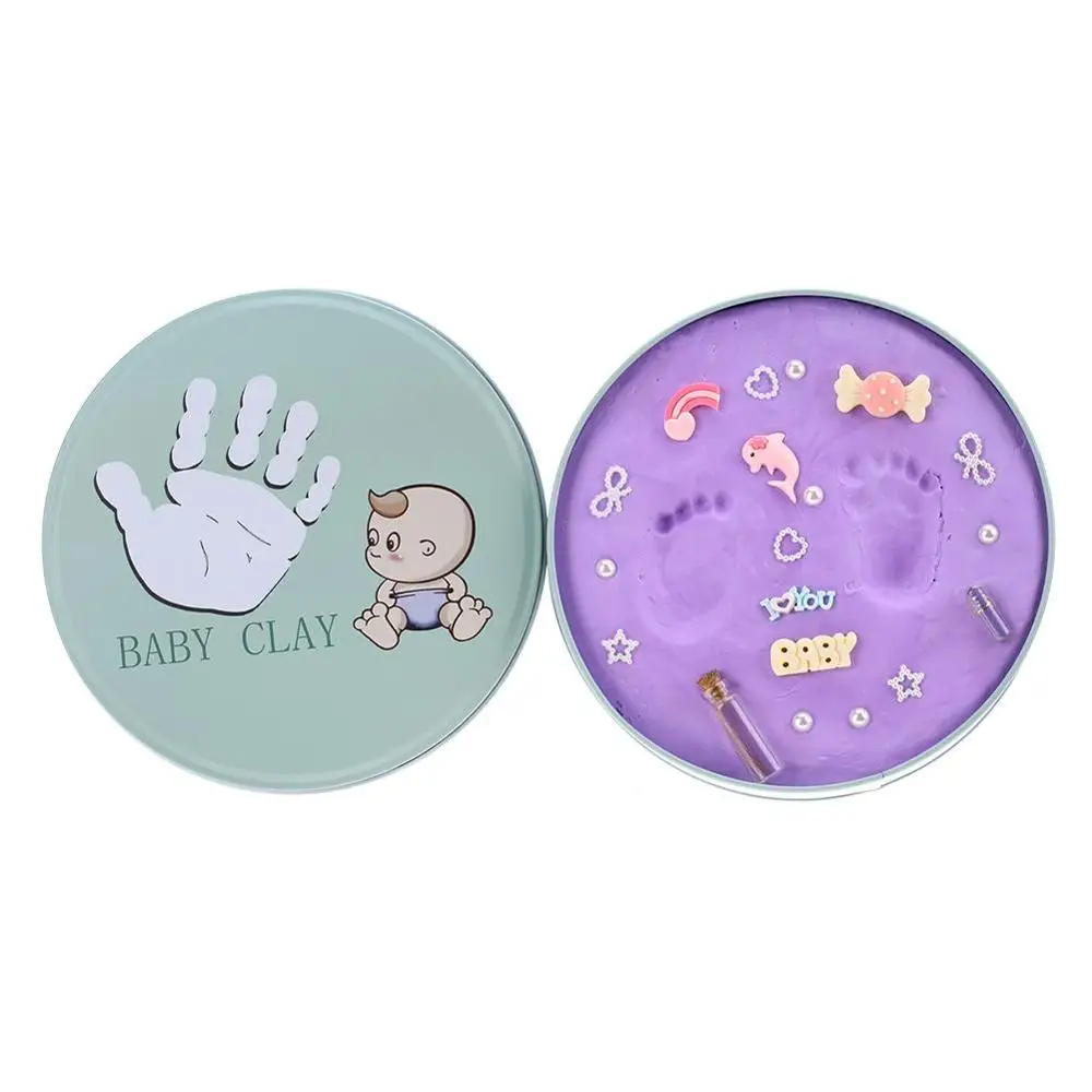 Детские сувениры для мам и детей, изготовители мягких глиняных лавок для новорожденных, незаметный отпечаток руки для детей 0-3 лет - Цвет: Purple