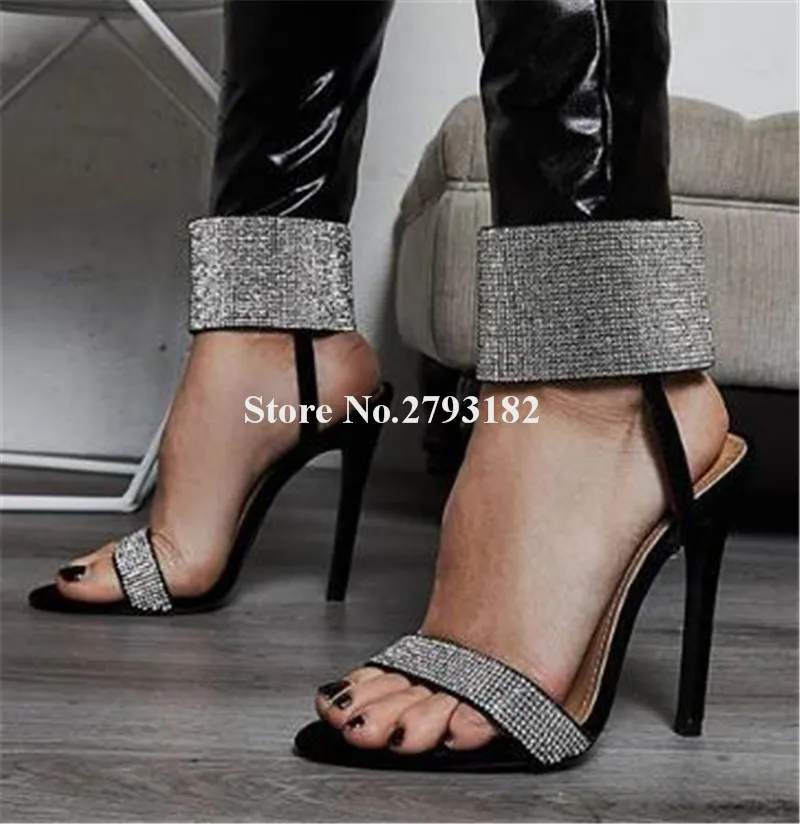

Bling Bling Women Fashion Open Toe Rhinestone Thin Heel Gladiator Sandals One Strap Ankle Wrap Crystal High Heel Sandals