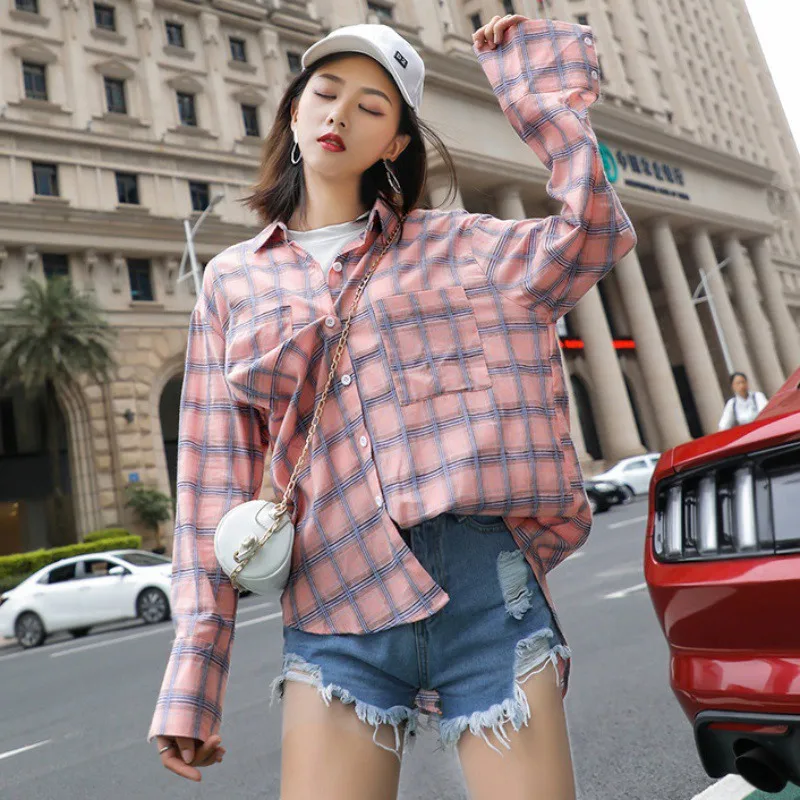 

Outerwear Casual Loose Sunscreen Female Top Outerwear Linen Blouse Shirt Women Long Sleeve Plaid Printed Kimono Cardigan Blusas