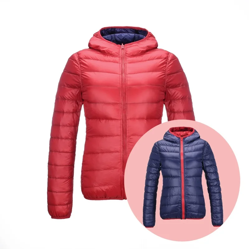 NewBang пуховое пальто для женщин, ультра легкий пуховик, пуховая куртка для женщин с сумкой для переноски, двусторонняя Двусторонняя куртка, большие размеры - Цвет: red and navy