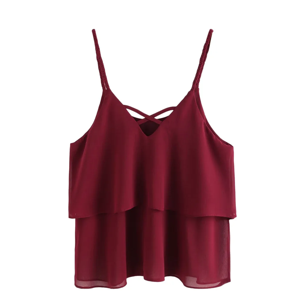 

tank top women Chiffon sexy party Cami top sleeveless Ruffles Ladies Tops 2019 summer woman clothes bustier top mujer femme