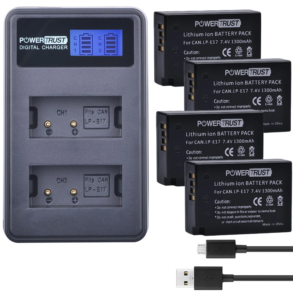 4X1300 мА/ч, LP-E17 LPE17 LP E17 Батарея+ USB LCD Dual charger для цифровой однообъективной зеркальной камеры Canon EOS M3 M5 M6 Rebel T6i T6s T7i 750D 760D 8000D поцелуй X8i