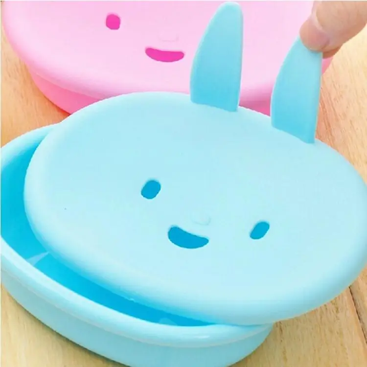 Cartoon Lovely Smile Rabbit Shaped Plastic soap box, bathroom Drain soap dish, stylish bathroom soap holder Home supplies 1PCS