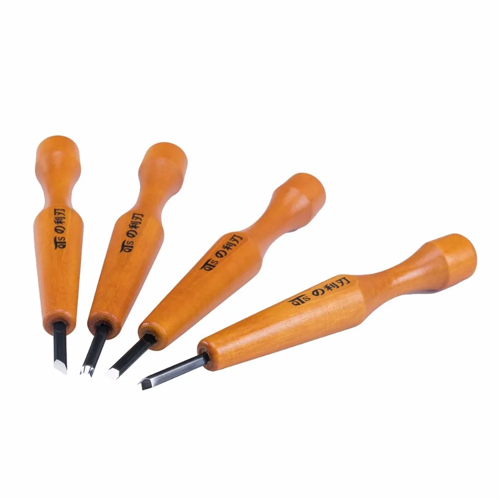 

MEEDEN 4PCS Professional Wood Carving 4# Set Knife Cutter Kit Engraving Case DIY Supplies Hand Power Grip Woodworking Tool
