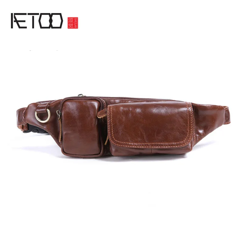 

AETOO Men's first layer leather pocket retro leisure large capacity
