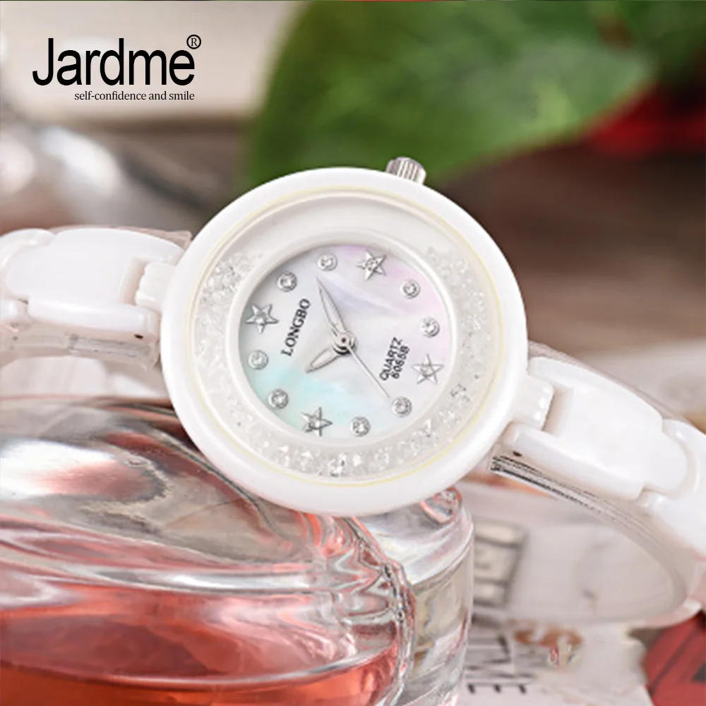 

Jardme Fashion Paul Valentine Silvery circular watches for Women Ceramics Business Quartz watches trendy bracelet fit anywhere