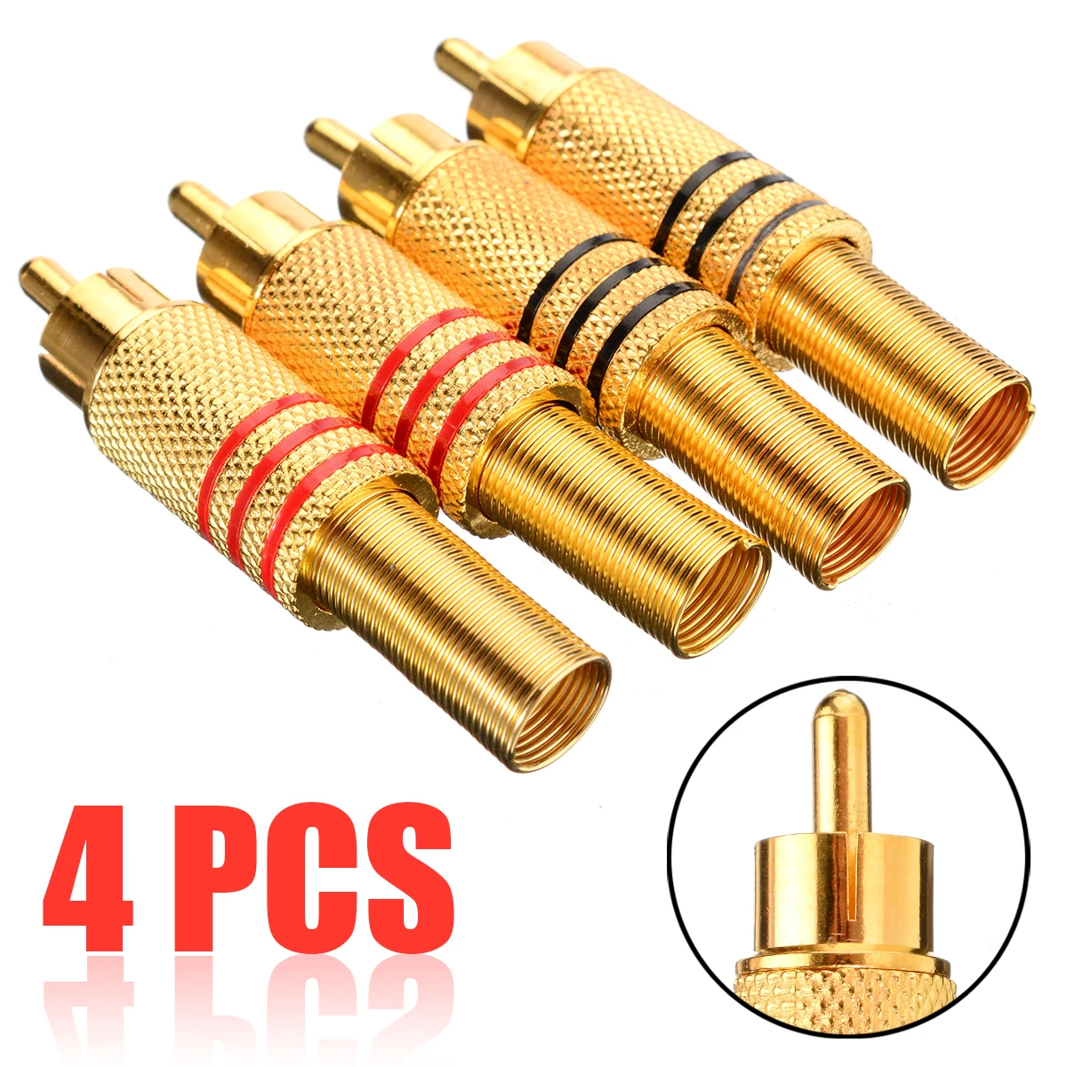 4Pcs Gold Plated RCA Connector RCA Phono Male Plug Solder Audio Video Cable Adapter Connectors for Audio Speaker