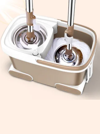 

[TB03]Mop Spin Mop&Bucket Double drive with 2 microfiber mop heads Floor Cleaning System Easy wring Metal handle