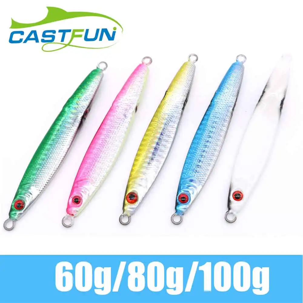 

CASTFUN Metal Jigging Lure Metal Spoon LureAile Slow Fall Jigs Leurre Peche 5pcs/lot 60g 80g 100g