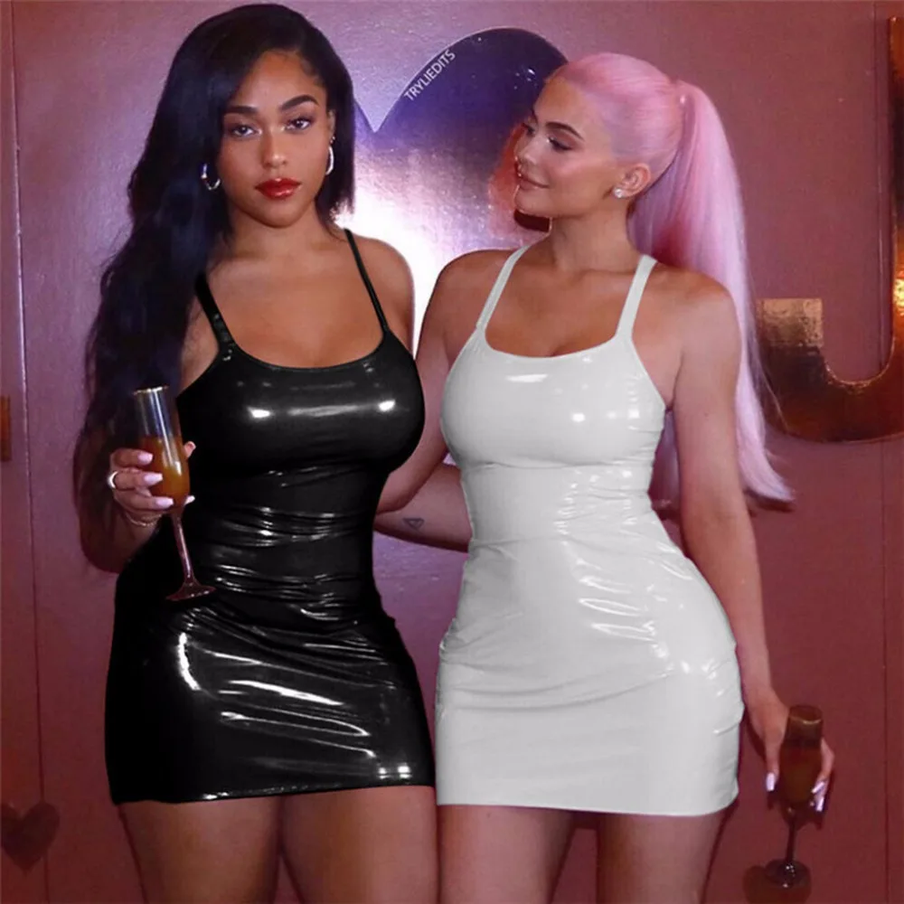 Искусственная кожа Сексуальная Bodycon платья женские вечерние ночной клуб одежда