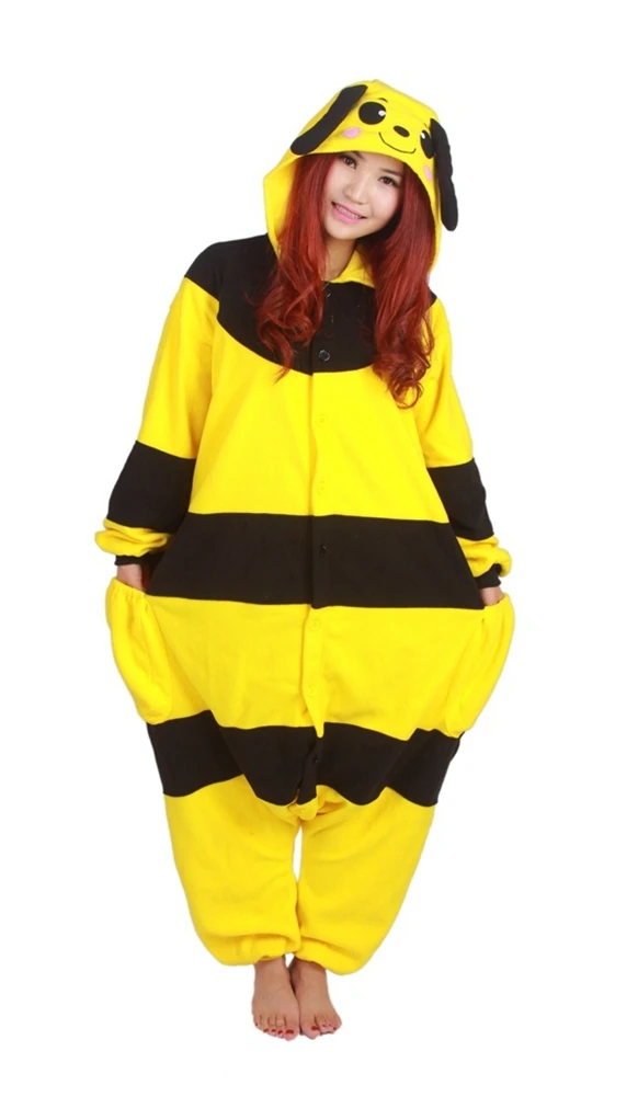 

Animal Yellow Honeybee Costume Kigurums New Winter Pajamas Adult Unisex Animal Bee Onesie Sleepsuit Cosplay Women Sleepwear