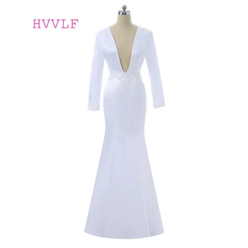 

Cheap Vestido De Noiva 2019 Wedding Dresses Mermaid V-neck Long Sleeves Beaded Backless Beach Boho Wedding Gown Bridal Dresses