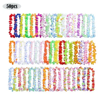 

250pcs/lot children adult artificial hawaiian leis hawaii wreath ring women girls hula frlower necklace garland mix color