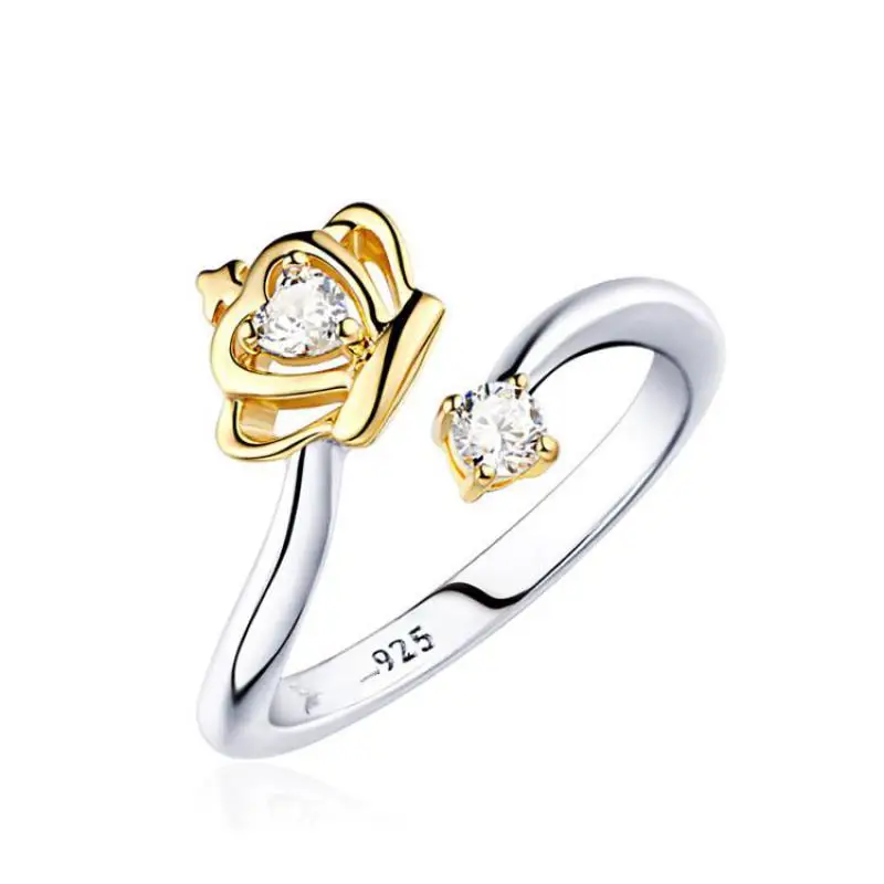 

Midi Ring Crown Type Wedding Bands For Women CZ Stone Pure Gold Color Opening Adjustable ringen voor vrouwen