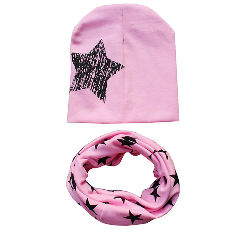 2017new arrival spring warm star cartoon baby beanies+scarf sets kids headwear caps & collars suits boys girls hats accessories 