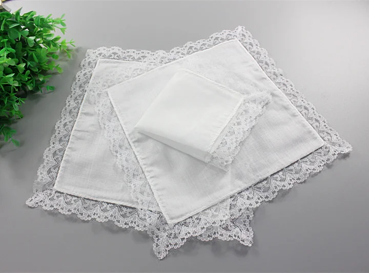 Hight quality white 100 linen handkerchief lace lady handkerchief free