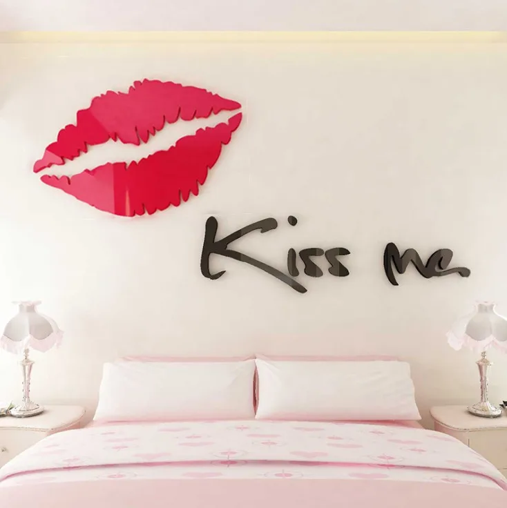 5 размеров мульти-штук Kiss Me красная губа для девочки 3D акриловая декоративная настенная наклейка DIY настенный плакат домашний декор для спальни