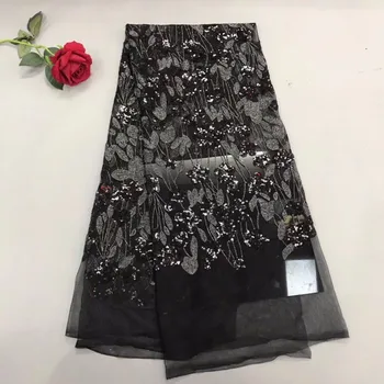 

2018 New style French net lace fabric 3D flower African tulle mesh lace fabric high quality black sequins african lace fabric