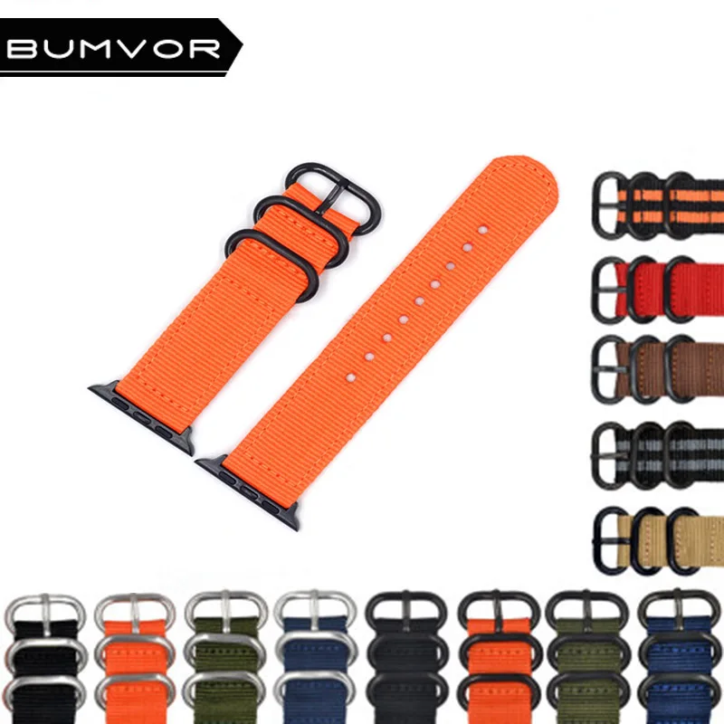 

BUMVOR Nylon Watchband for iWatch Apple Watch 40/44MM 38/42MM Zulu Band Fabric Strap Wrist Belt Bracelet Black Blue Brown Green