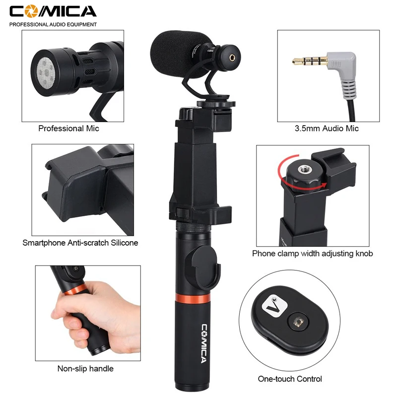 Comica Smartphone Video Rig Kit CVM-VM10-K3 Filmmaker Handle with Mini Phone Video Microphone for i