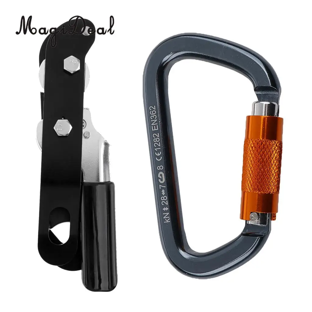 MagiDeal D-Shape Climbing Carabiner Screw Lock 28KN +25KN Self Braking Stop Descender Black