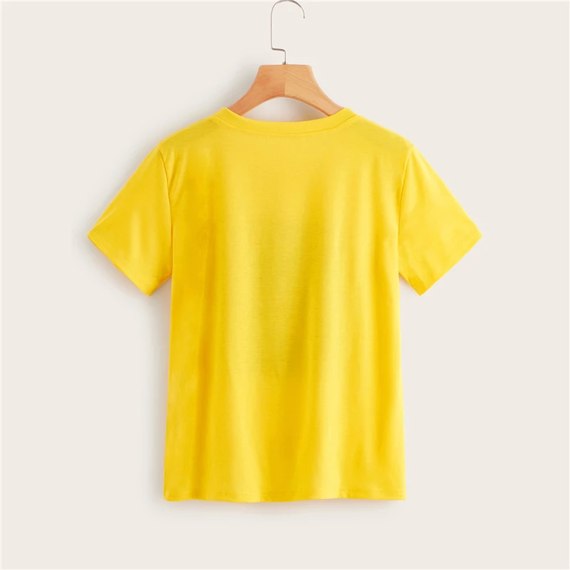 Футболка с надписью SweatyRocks, женские летние топы с коротким рукавом, уличная одежда, бордовая, желтая женская футболка, повседневный Топ
