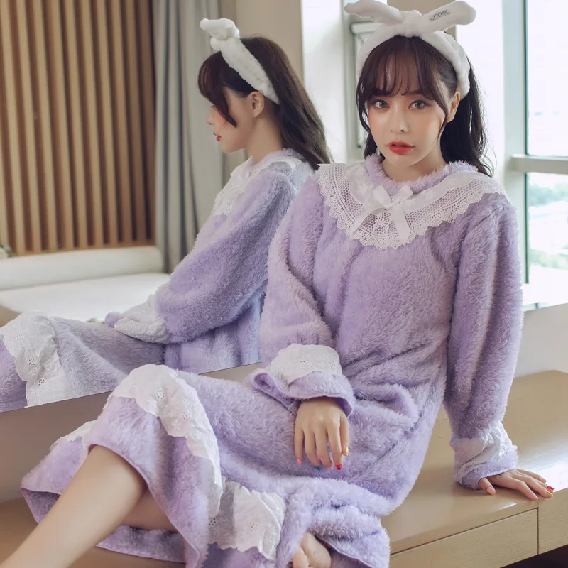 

Pregnant women plush pajamas loose loose cute sweet thick autumn and winter clothing coral velvet pregnant women skirt