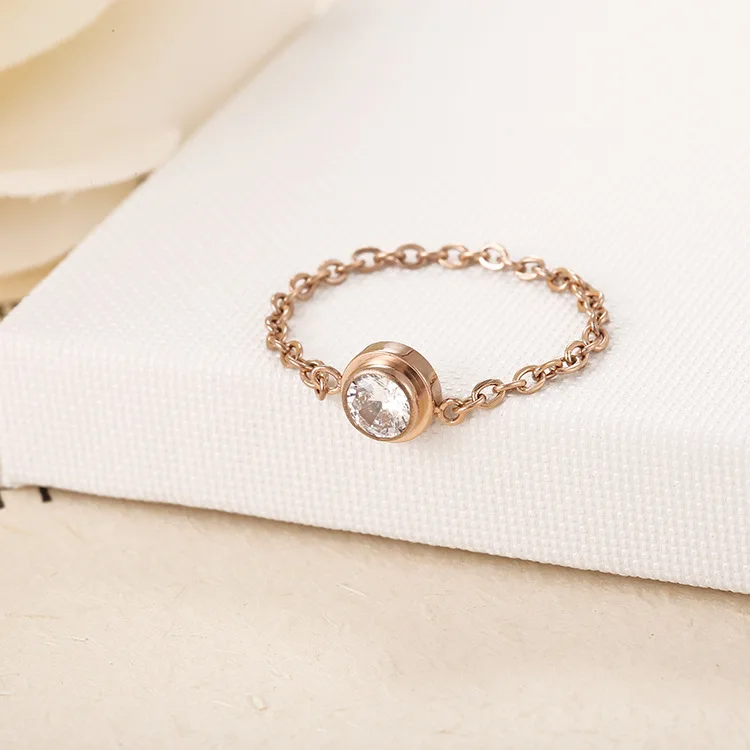 Титановая Сталь Мода Одиночная кубическая цепь из циркония кольцо классическая роза золотые обручальные свадебные кольца для женщин Anneau BXJ35