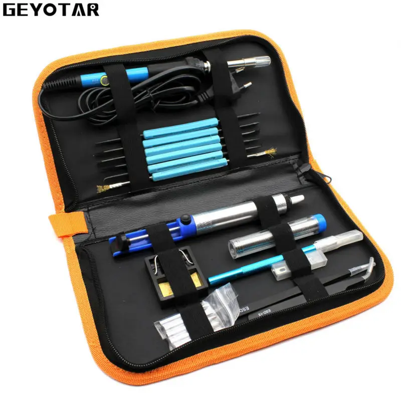 

Eu Plug 220v 60w Adjustable Temperature Electric Soldering Iron Kit+5pcs Tips Portable Welding Repair Tool knife Solder Wire