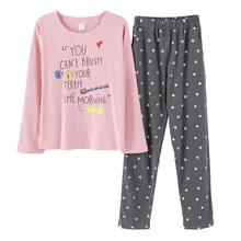 Алфавита топ и штаны в горошек; женские хлопковые пижамы набор Китайский стильная пижамы костюм 2 предмета, одежда для сна, женская ночная рубашка M L XL XXL