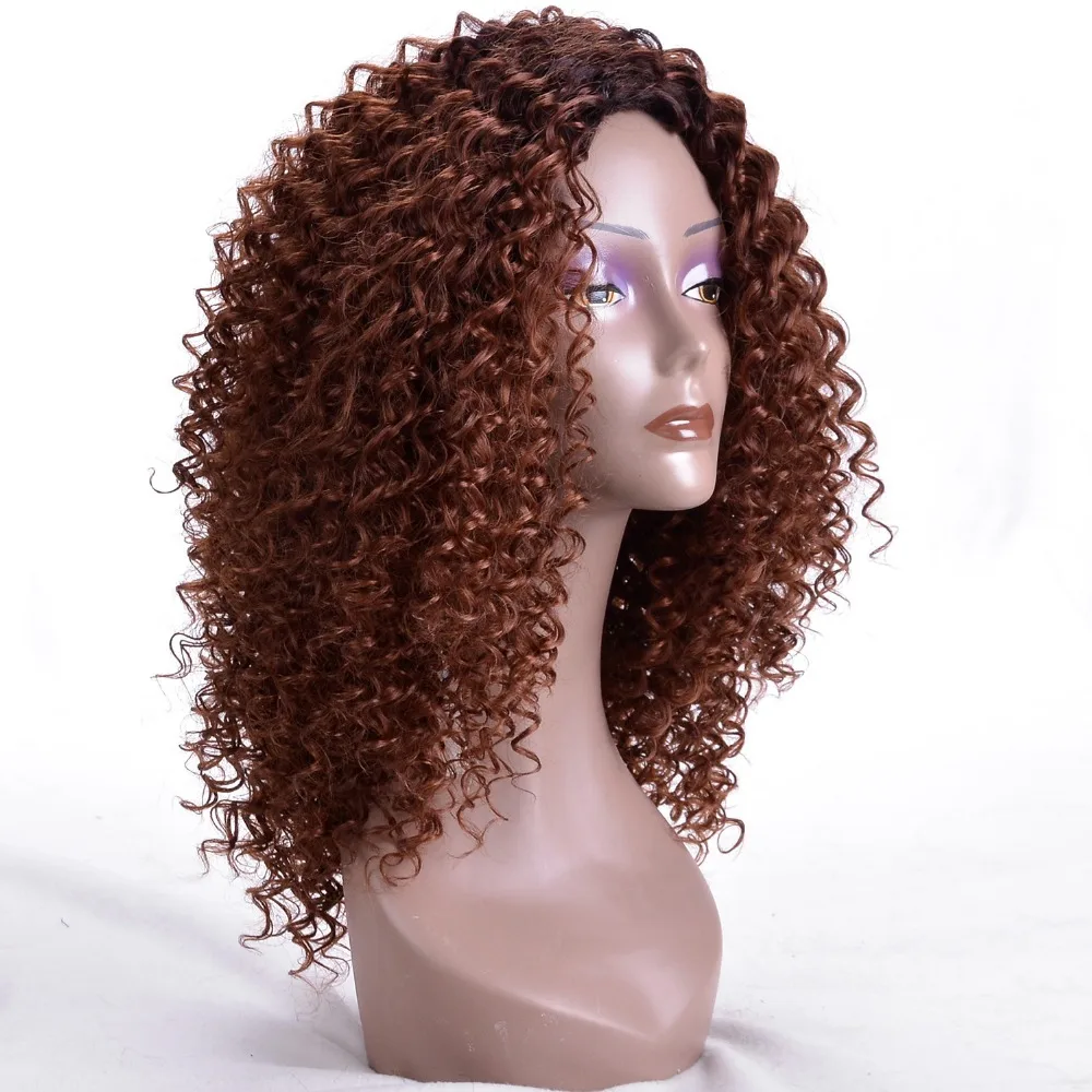 Deyngs 16Inches Long Afro Kinky Curly Wigs for Black Women  Dark Brown Synthetic Wigs African Hairstyle Afro Curly Wigs for Women Free Part (4)
