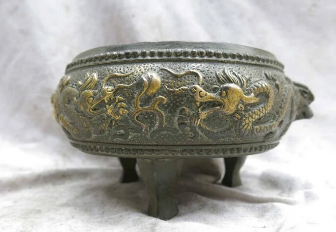 

wholesale factory Bronze gild censer China copper two dragon play bead Incense Burner Statue