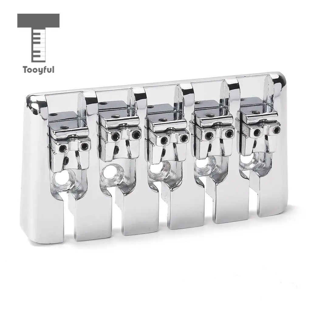 Tooyful Chrome Zinc Alloy L Shape 5 String Bass Bridge with Screws Wrench for Electric Bass Guitar Parts
