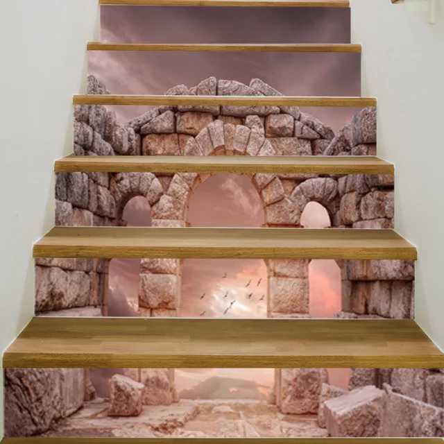 6pcs/13pcs Stone Pillar Home Stair Stickers Vinyl Scenery Art Staircase