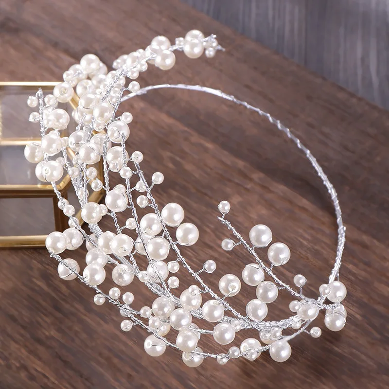 Haimeikang Корейский волос белый жемчуг кристалл невесты головной убор вручную свадебное платье аксессуары Свадебные украшения для волос