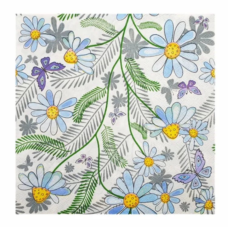 Винтажный бумажный платок для салфеток с рисунком синего цветка и зеленых листьев, декупаж, Свадебный декор для дня рождения