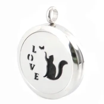 

10pcs 30mm Love Cat Aromatherapy Essential Oil Surgical Stainless Steel Perfume Diffuser Locket Necklace Pendant