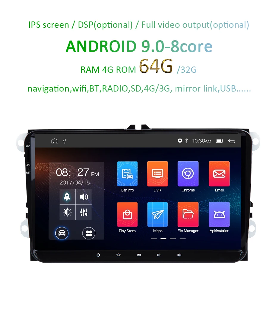 Top Android 9.0 DSP IPS 64G 2 DIN Radio for Seat Altea Toledo VW GOLF 5/6 Polo Passat B6 CC Tiguan Touran Navigation Stereo NO DVD 1