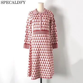 

2020 Luxury Designer Winter Knitted Dress Runway Dresses Women High Quality Heart Print Sweater Dresses Party Vestidos