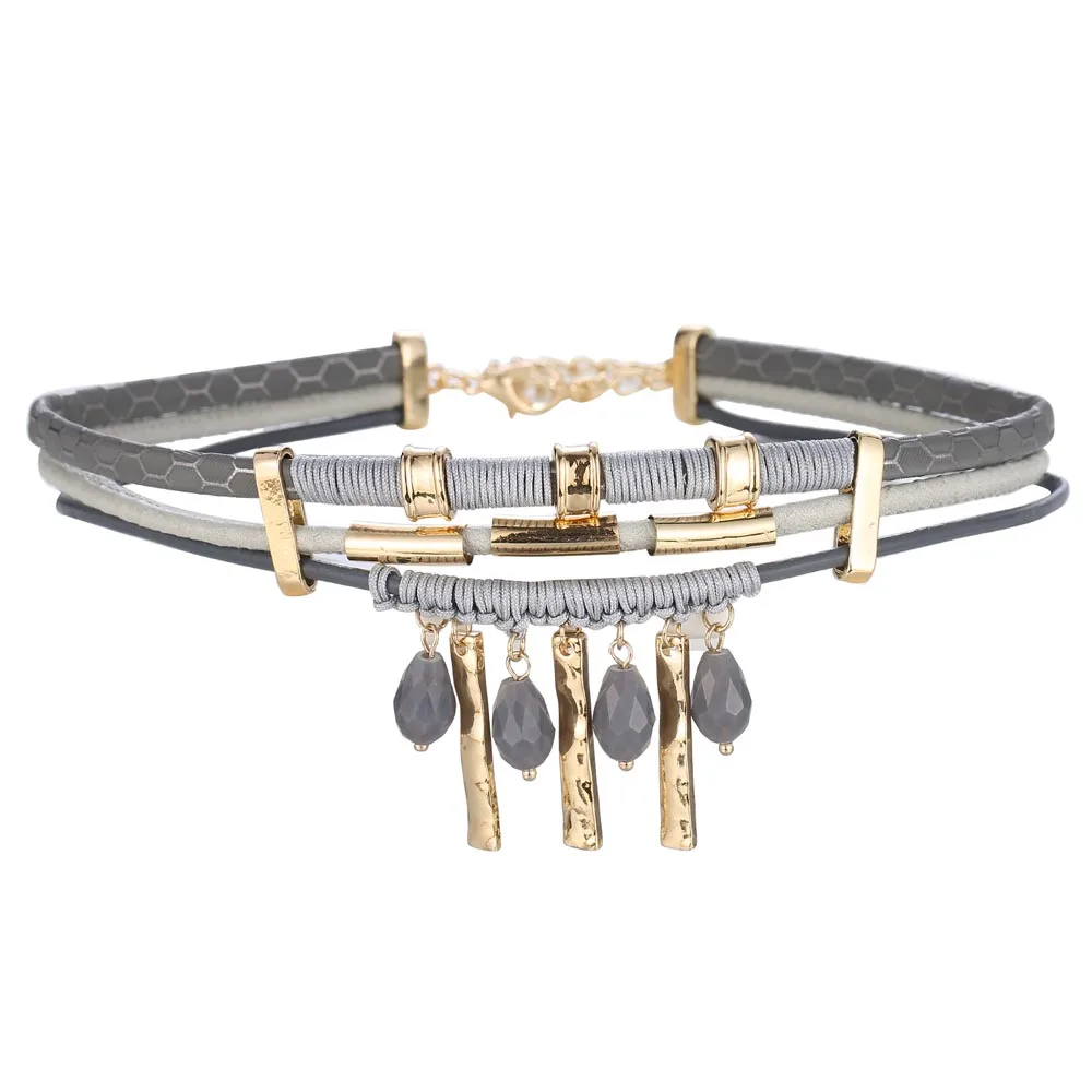 

ZG Boho Simulated Pearl Crystal Chokers Necklace for Women Bohemian long pendant Multilayer Statement Necklaces gold chain Colla