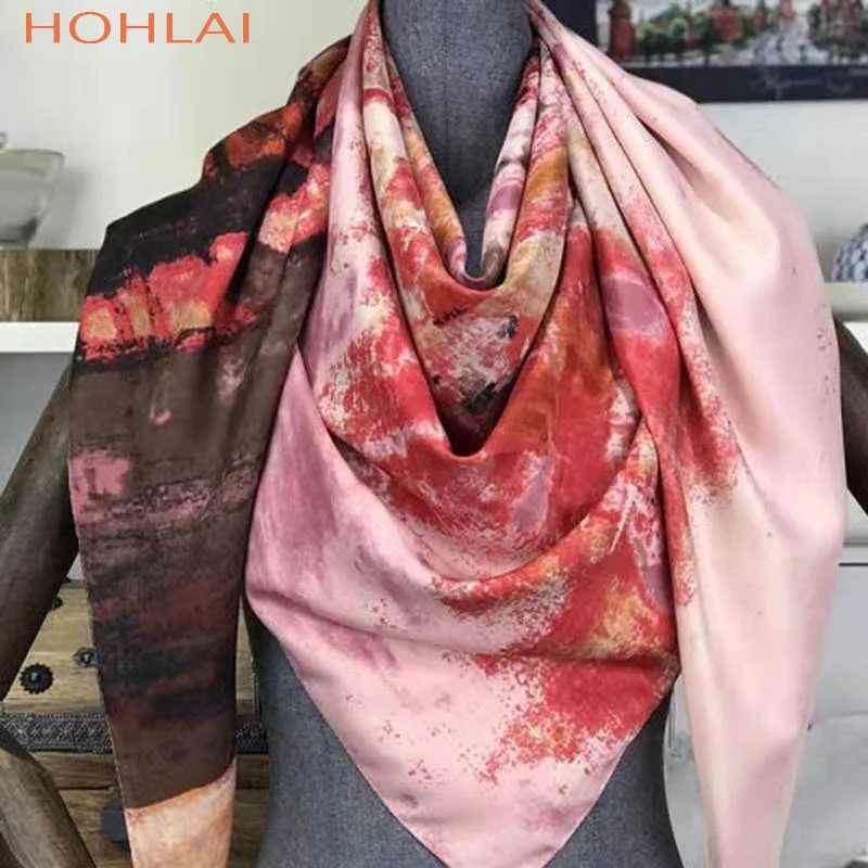 

2019 Women Luxury Brand Twill Silk Scarf 130*130cm Scarves Bandanna Oil Painting Printed Square Scarves Hijab Headband Shawls