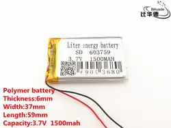 10 шт./лот 3,7 V 1500 mAH 603759 полимерная литий-ионный/литий-ионный аккумулятор для игрушки mp3 mp4