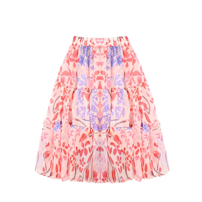 

Summer Beath Wear Girls Kids Clothes Unique Pattern Long Princess Skirts Pink Ruffle Tutu Skirt for Children 2-14Y