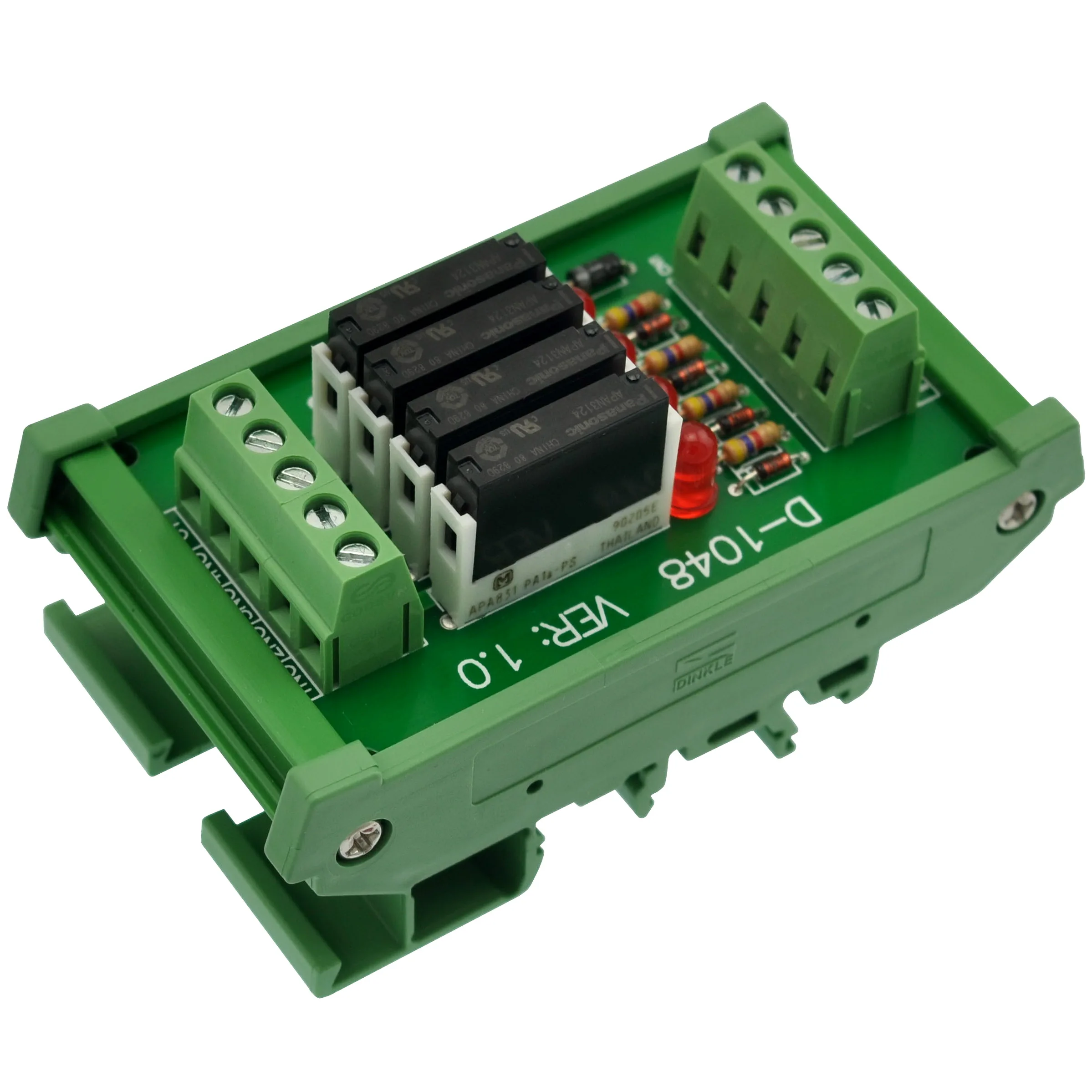 Slim DIN Rail Mount DC24V Sink/NPN 4 SPST NO 5A Power Relay Module