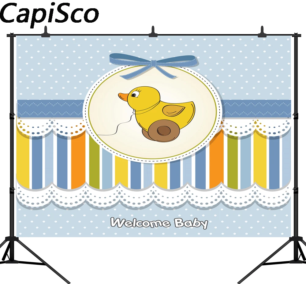 

Capisco photography backdrop White dots stripe bowknot yellow ducks baby shower theme background photo studio camera fotografica