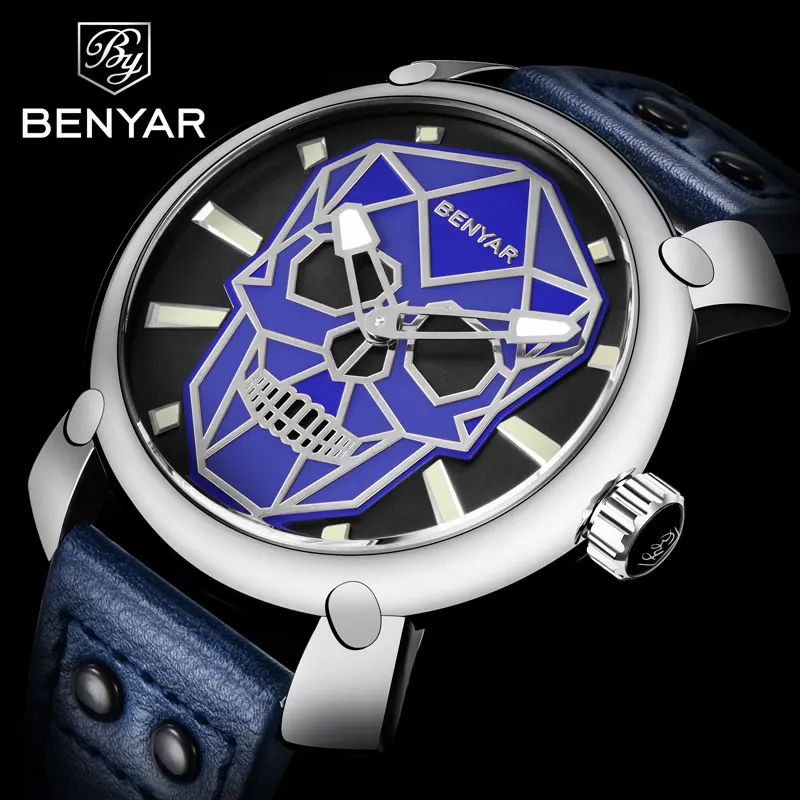 

BENYAR New Men's Watches Unique Design Military Business Quartz Watch Casual Sports Leather Clock Waterproof Relogio Masculino