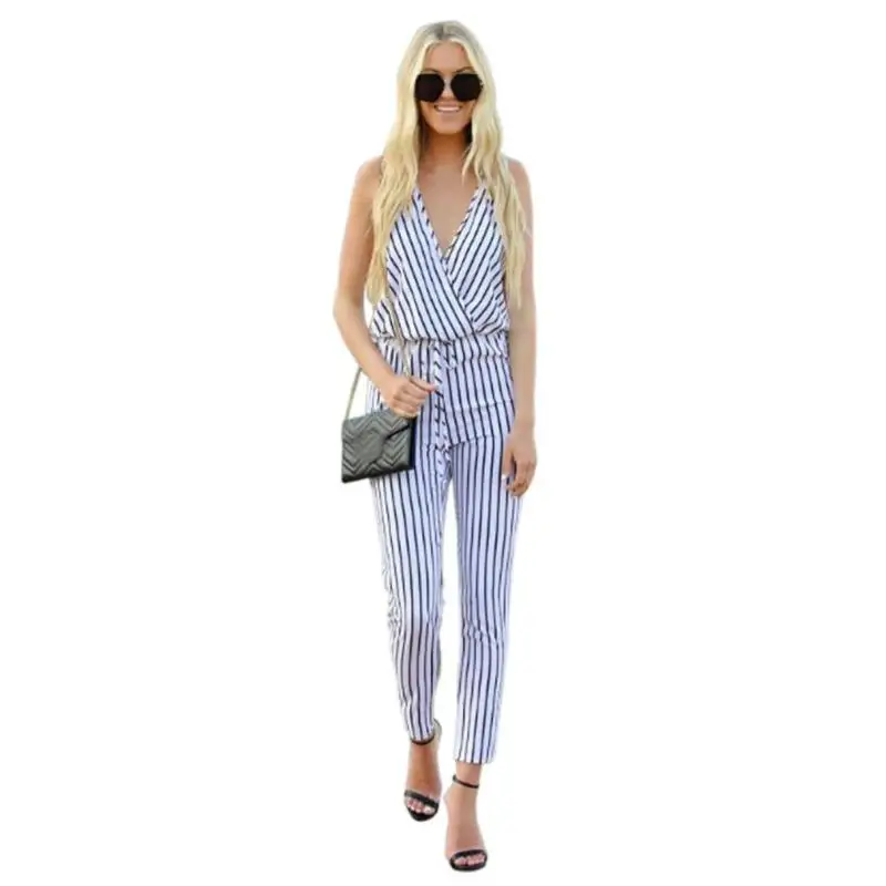Summer Fashion Casual Stripe Sexy Deep V Neck Vocation