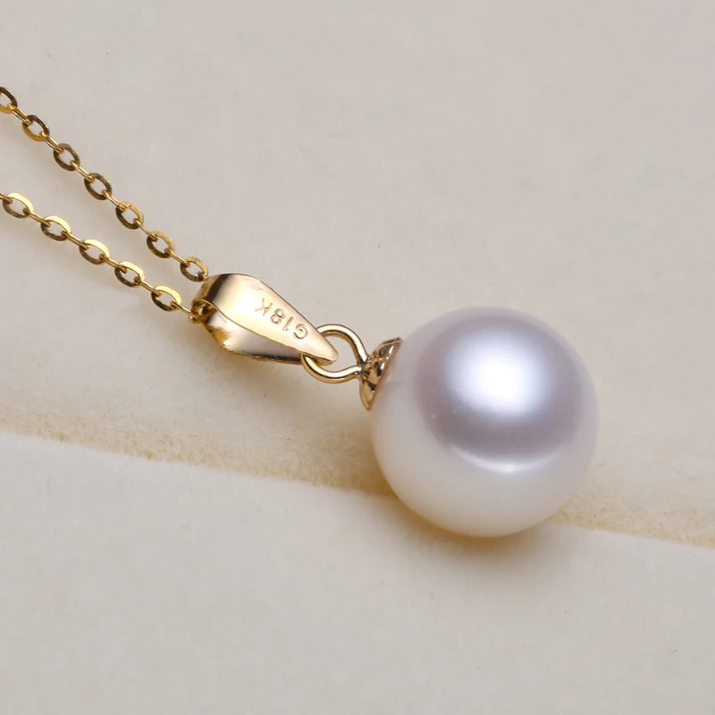 Sinya 18k gold Classical Round Pearl pendant necklace with 7.5-10mm natural pearls Au750 gold chain length 40+5cm  for women (8)