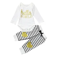 Одежда для девочек комплект из 2 предметов, комбинезон с сердечками для новорожденных мальчиков и девочек, топ+ штаны комплект одежды в полоску, Лидер продаж, новинка года