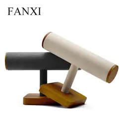 FANXI деревянная витрина для ювелирных украшений T тип Подставка для ювелирных изделий из микрофибры Ожерелье Браслет Дисплей с ювелирные